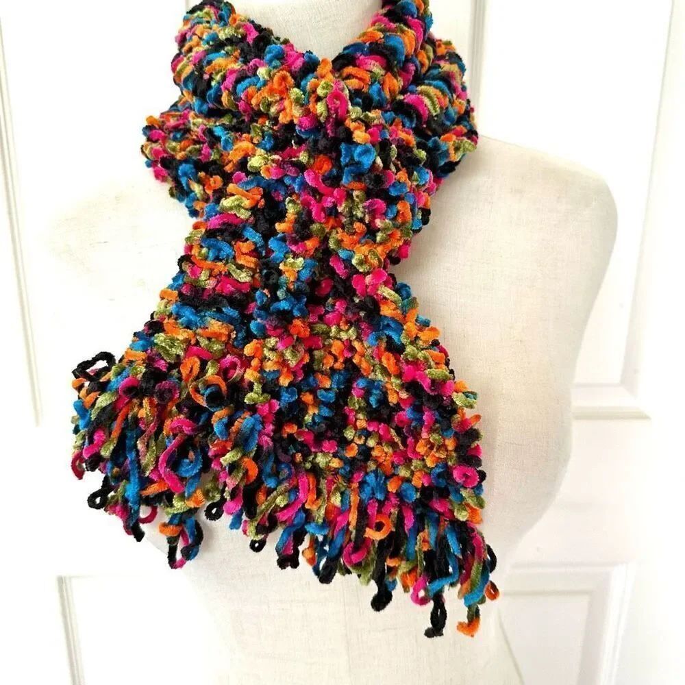 Vintage Westbound Rainbow Chenille Loop Textured Boucle Scarf